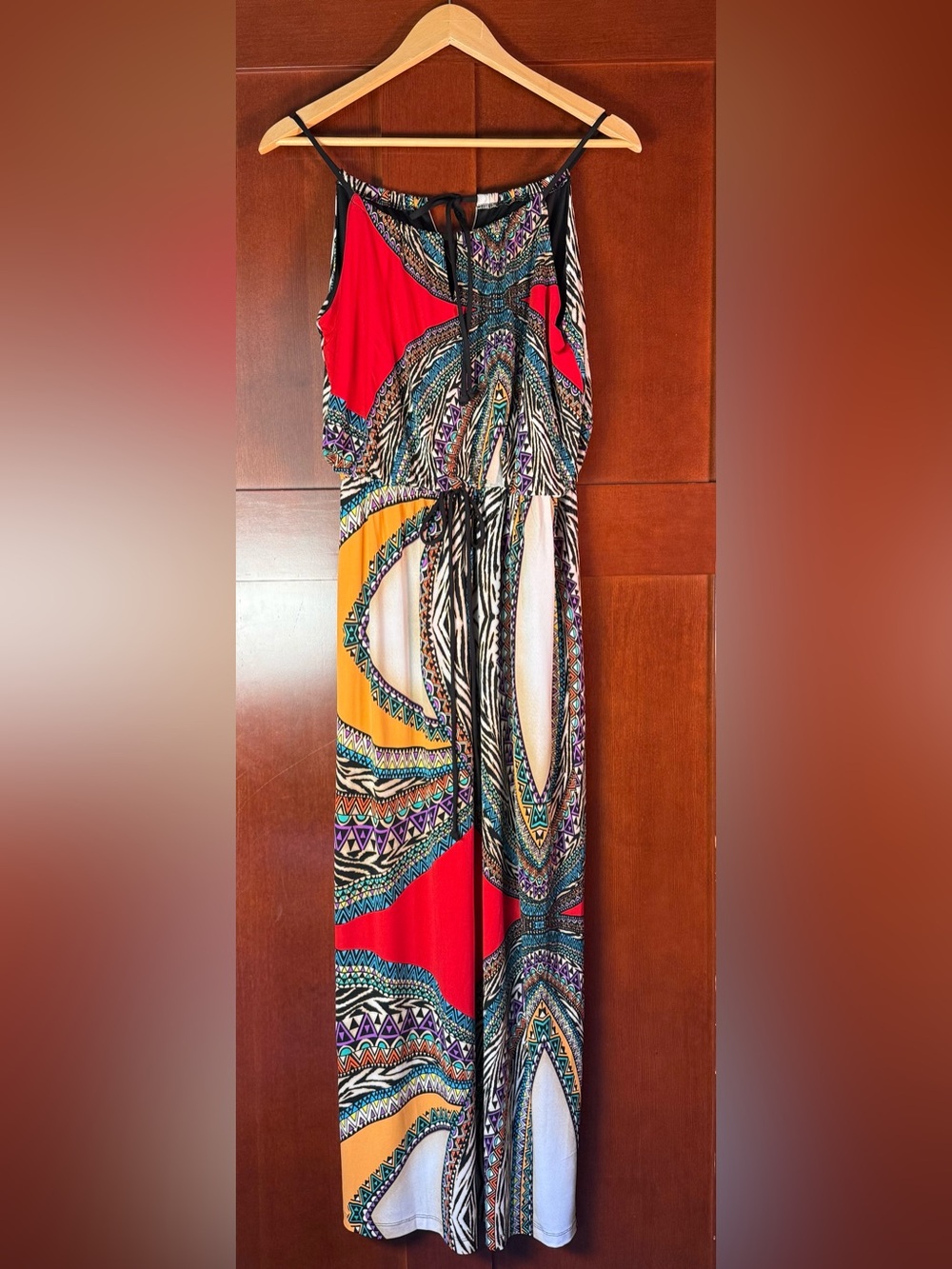 En Focus Studio Size 10 Multicolor Tribal Zebra Print Halter Maxi Dress NWOT